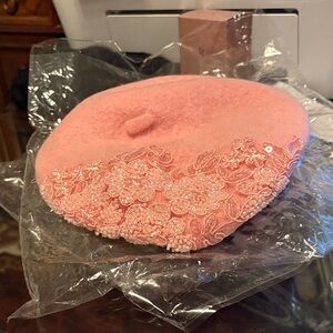 Pink Beret with Floral Embroidery